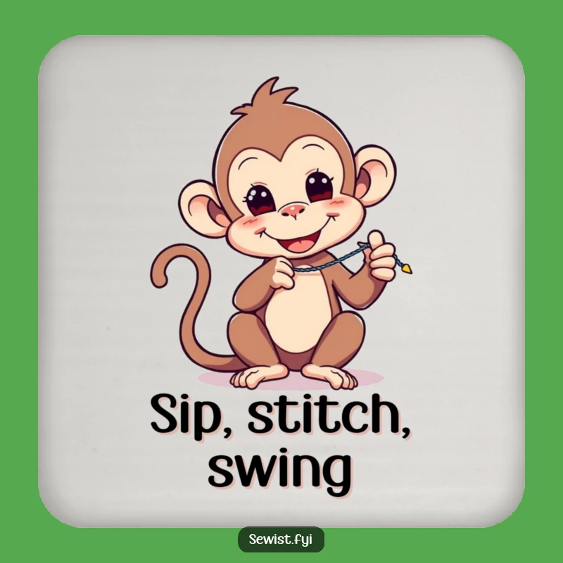 Funny Monkey Stitch Coaster: Playful Primate's Sewing Accent, Drink Gift