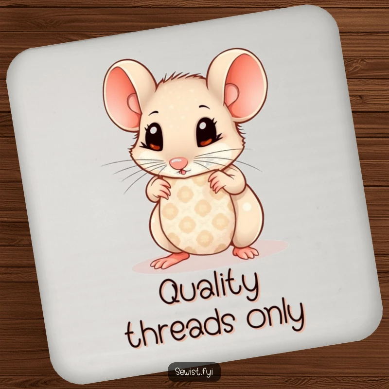 Funny Mouse Coasters: Curious mouse with wide eyes examining patterned fabric, coasters for stylish and humorous surface protection.