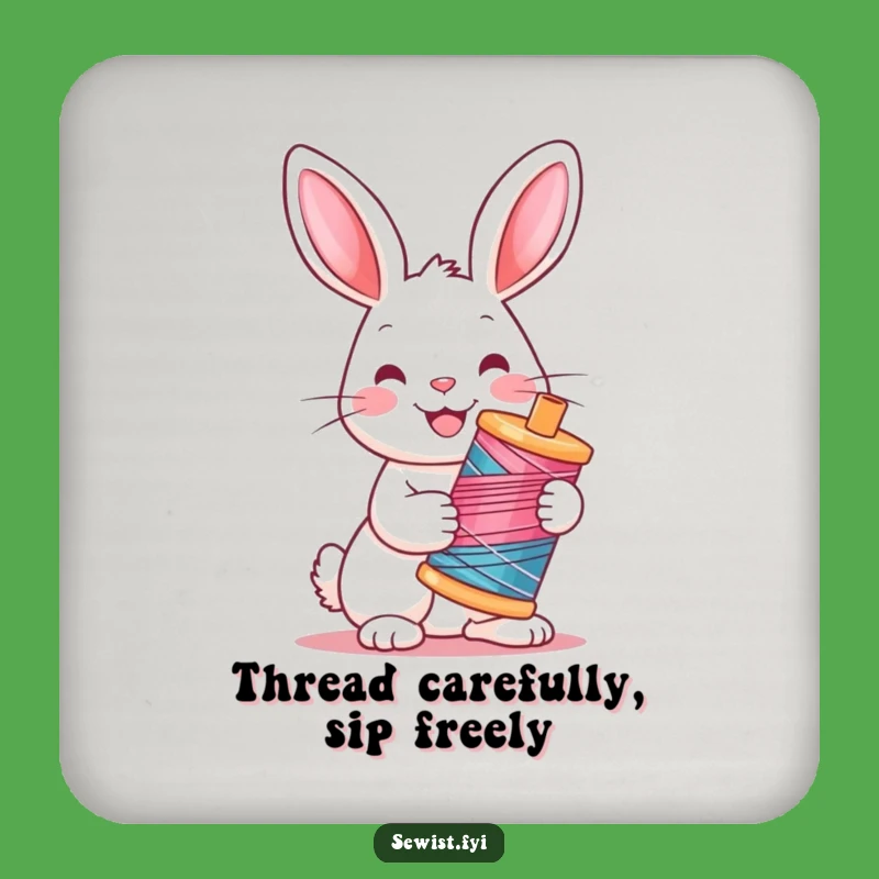 Funny Rabbit Coaster: Cheerful Stitcher, Protect Surfaces Humorous Gift!