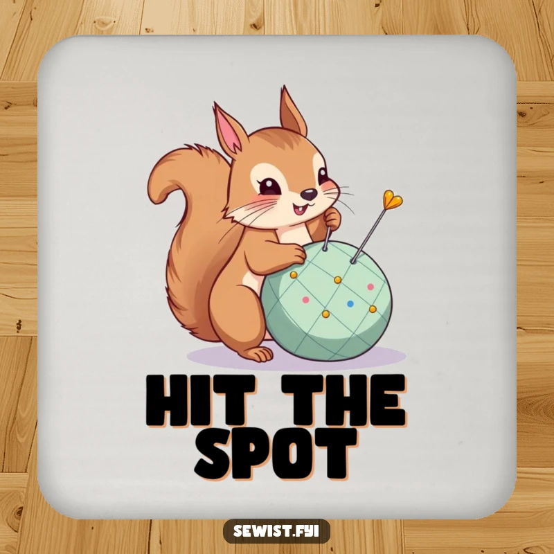 Funny Coaster: A proud squirrel pins a dart, adding a winning and humorous touch to drink protection.