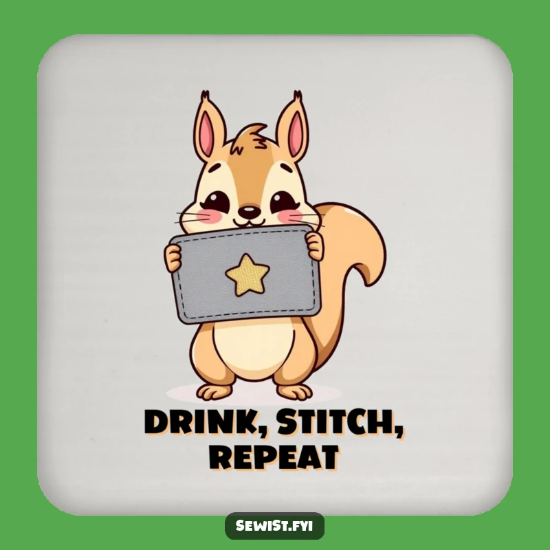 Funny Squirrel Patch Coaster: Cheerful Critter's Sewing Style, Drink Gift