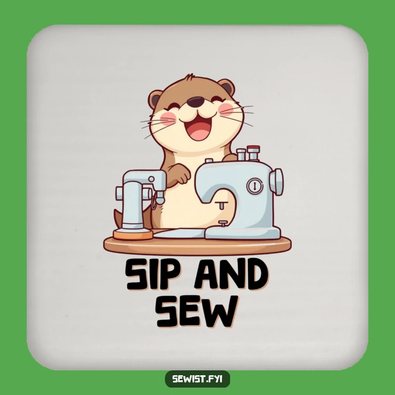 Funny Otter Sewing Drink Coaster: Protect Surfaces, Joyful Whirring Decor