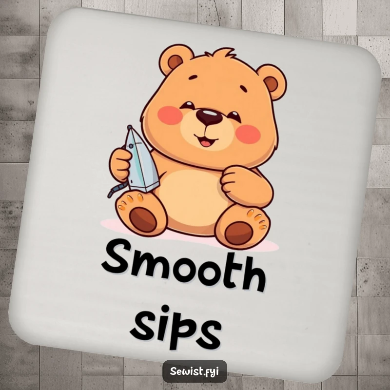 Funny Coaster: A jovial bear irons seams, adding a neat and humorous touch to drink protection.