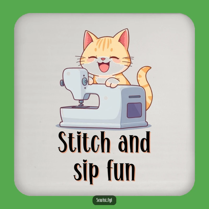 Funny Cat Sewing Coaster - Protect Surfaces with Crafty Humor