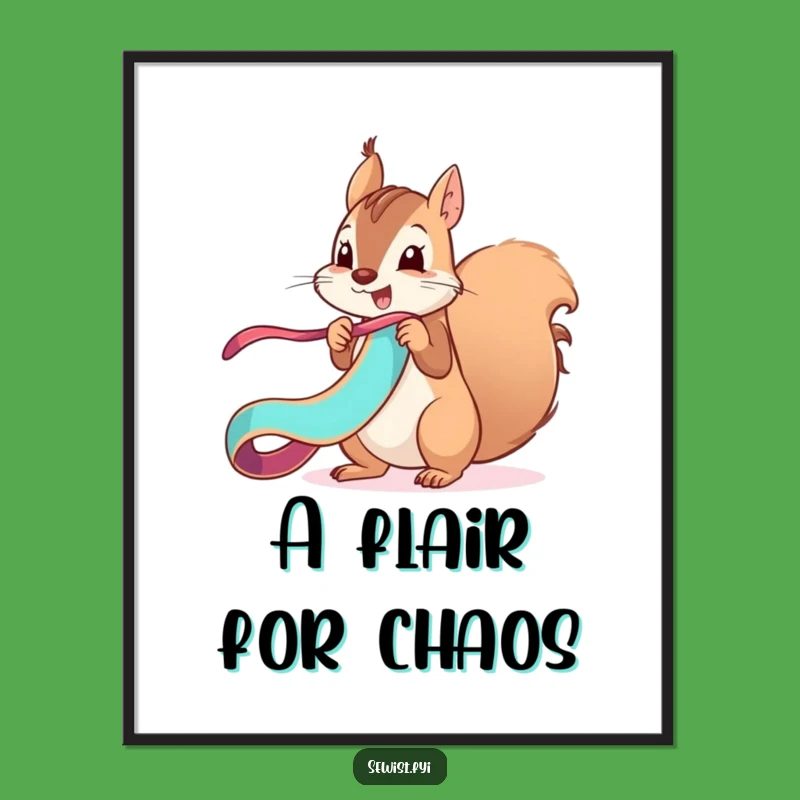Funny Squirrel Ribbon Mischief Poster: Playful Wall Art, Hilarious Gift