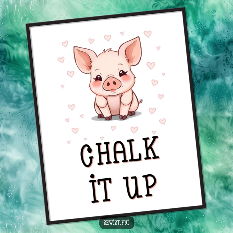 Funny Piglet Poster showcasing a cute piglet drawing fabric patterns with chalk, perfect for adding artistic and humorous wall decor.