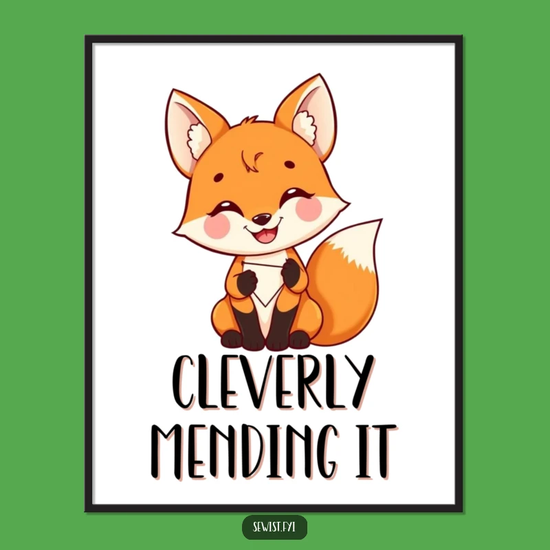Funny Delighted Fox Poster: Vibrant Sewing Art, Perfect Funny Gift for Home Decor