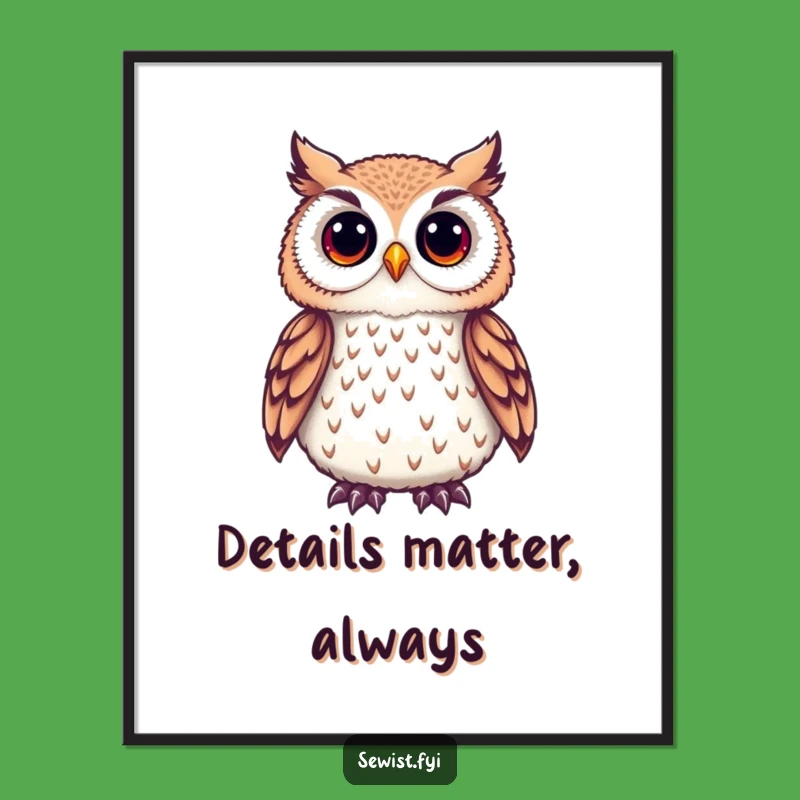 Funny Owl Crafter Poster: A Cute Owl Admiring Embroidered Detail