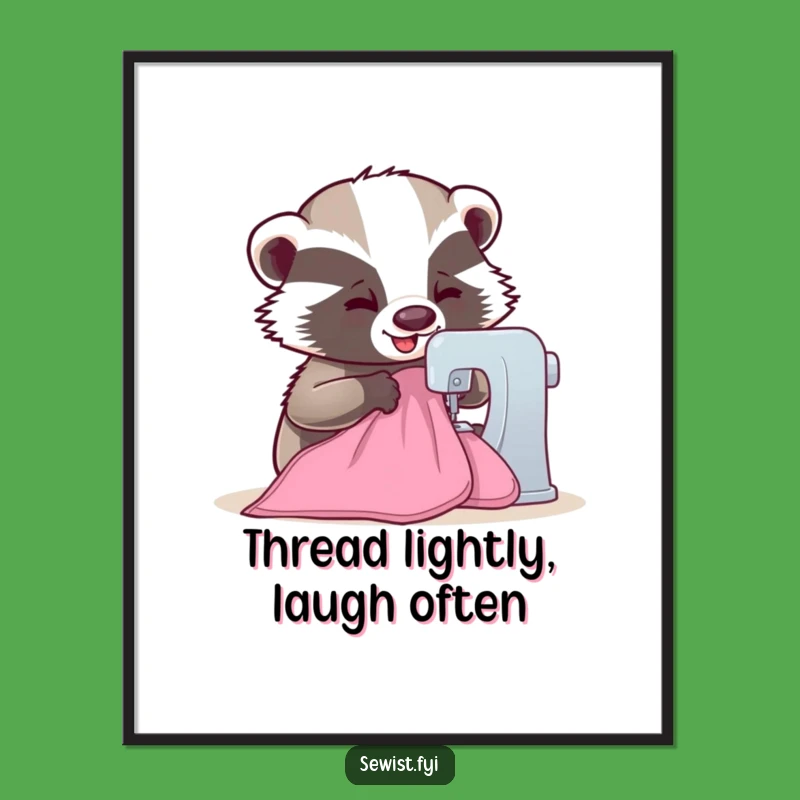 Funny Badger Poster: Whimsical Sewing Art Print for a Crafter's Den