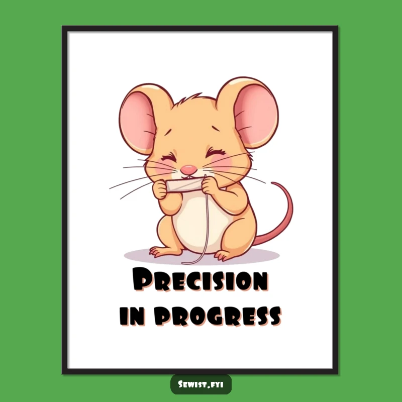 Funny Determined Mouse Sewing Poster: Hilarious Art for Craft Rooms