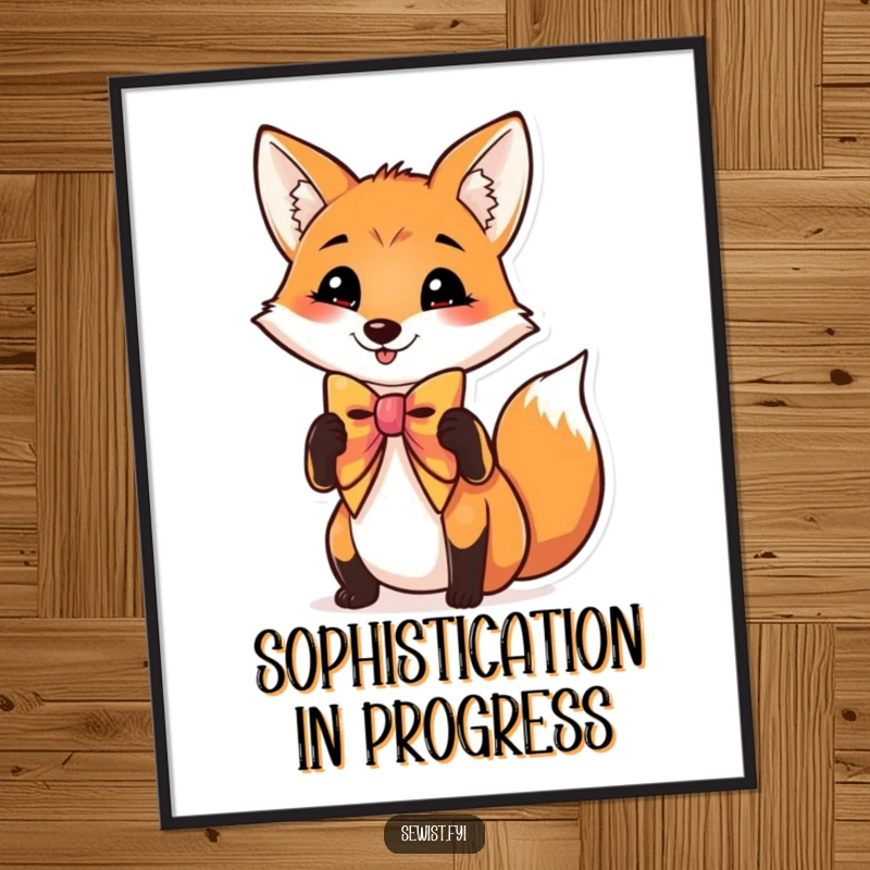 Funny poster featuring a charming fox adjusting its bow tie, adding elegant humor and personality to wall decor.