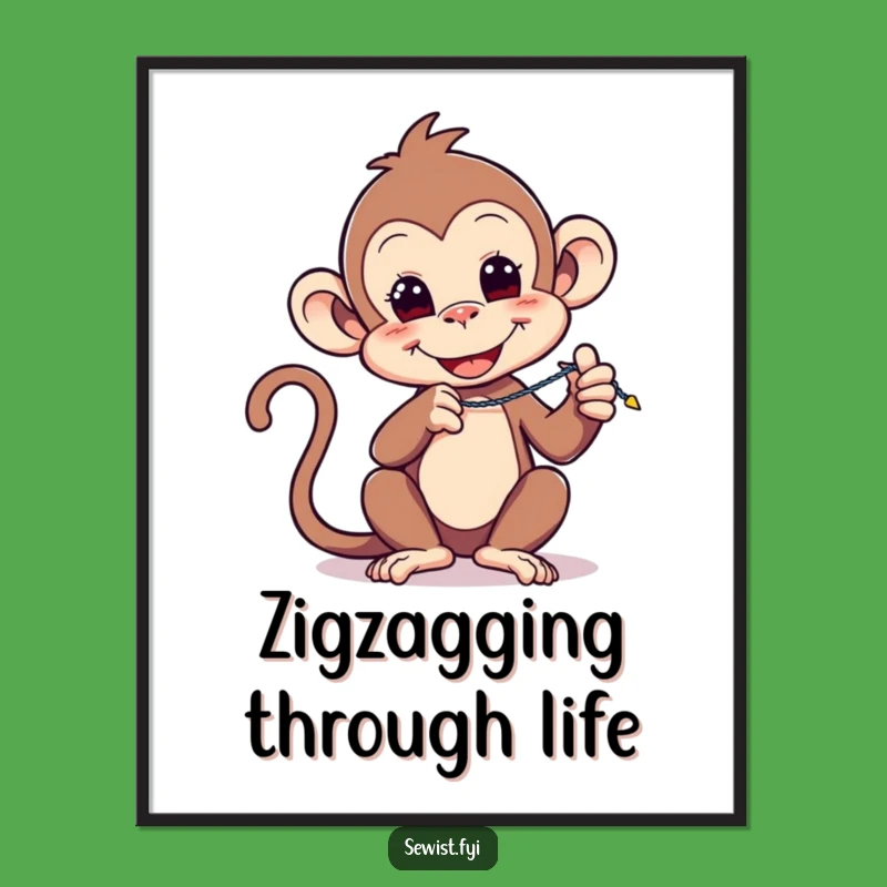 Funny Monkey Stitch Poster: Playful Primate's Zigzag Art, Wall Decor Gift