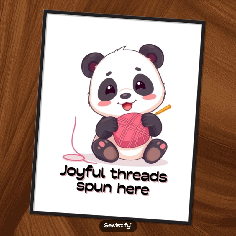 Funny Panda Poster: A playful panda spinning a bobbin of bright thread, creating cheerful wall art with humor, a delightful gift.
