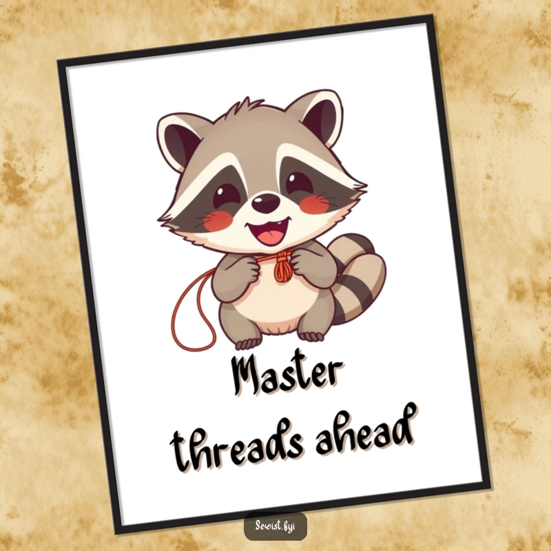 Funny Raccoon Sewing Poster: A delightful raccoon radiating happiness while sewing its latest creation. Artistic and amusing.