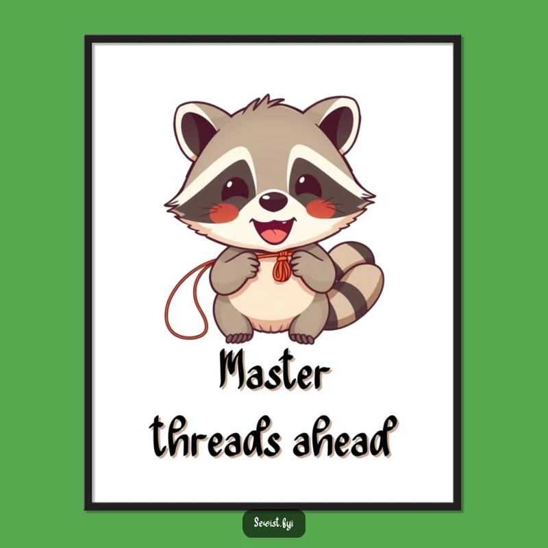 Funny Raccoon Sewing Poster: Delighted Critter Art for Home Decor, Gift