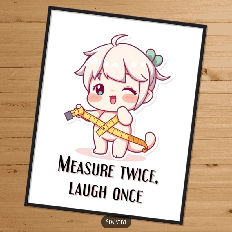 Funny poster art of a character playfully stretching out a measuring tape, adding a touch of precision humor.