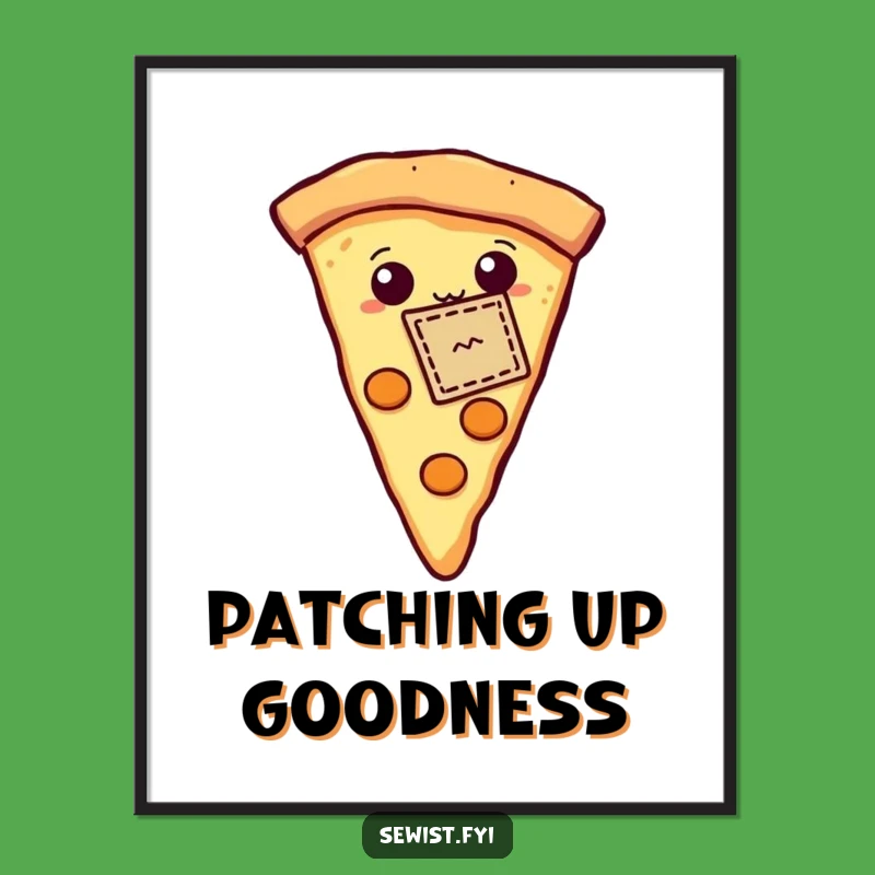 Funny Poster Art: Proud Pizza Slice with Patch, Hilarious Foodie Decor