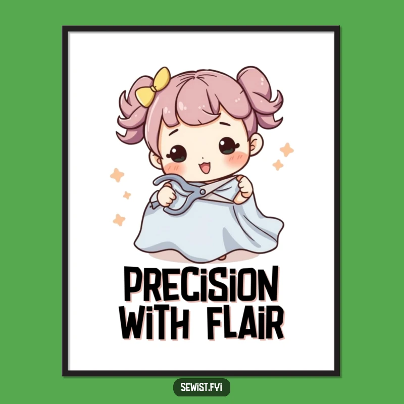 Funny Sewing Poster: Dynamic Art Of Character Cutting Fabric, Wall Decor