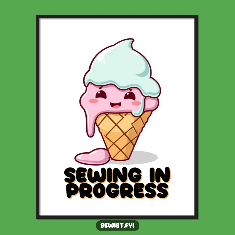 Funny Poster Art: Melting Ice Cream Cone Sewing Disaster, Humorous Wall Decor