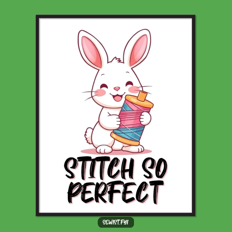 Funny Rabbit Poster: Cheerful Stitcher Art, Vibrant Wall Decor Gift!