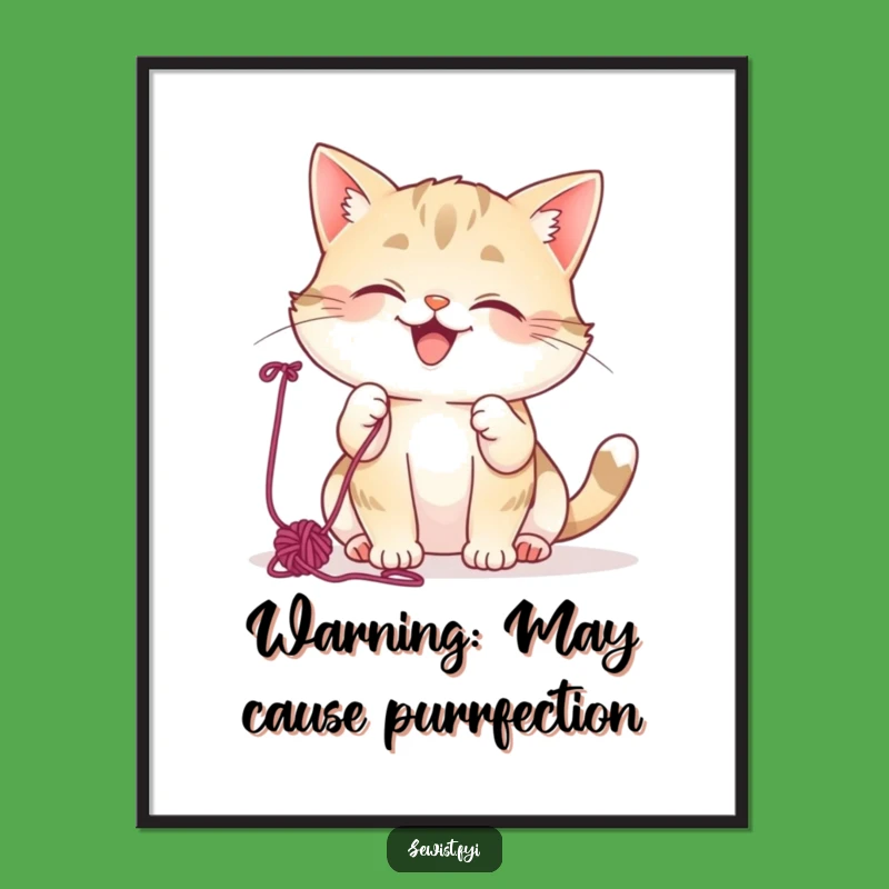 Funny Cat Yarn Poster: Mischievous Giggling Kitty Wall Art, Perfect Funny Gift