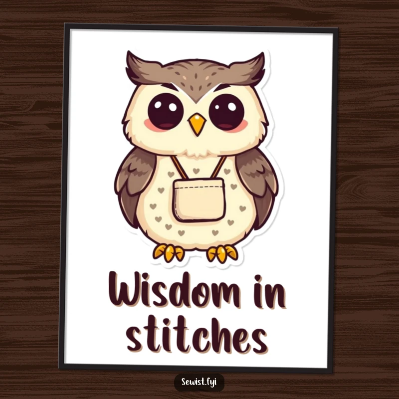 Funny proud owl proudly displaying a small, neatly sewn pouch. Great funny poster.