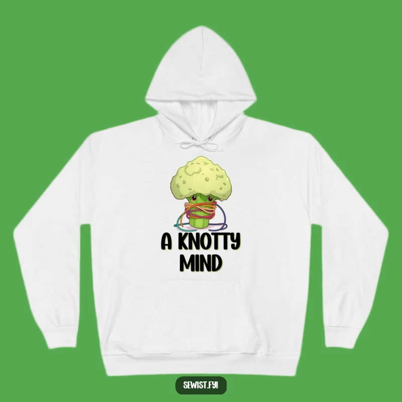 Funny Hoodie: Clumsy Broccoli Tangled Thread, Cozy Crafter Apparel