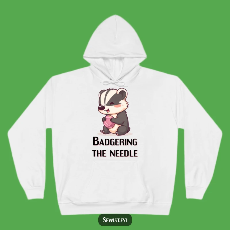 Funny Badger Tailor Hoodie: A Cheeky Badger Spinning a Bobbin with Rhythm