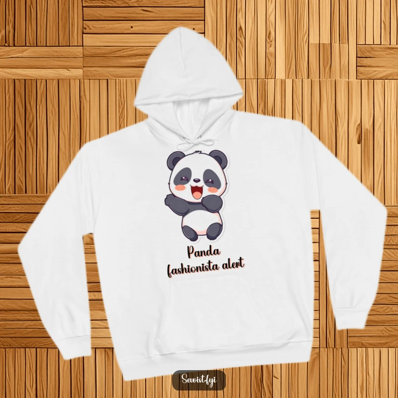 Funny Panda Hoodie with a giggling panda gleefully cutting fabric, perfect for cozy crafting sessions.