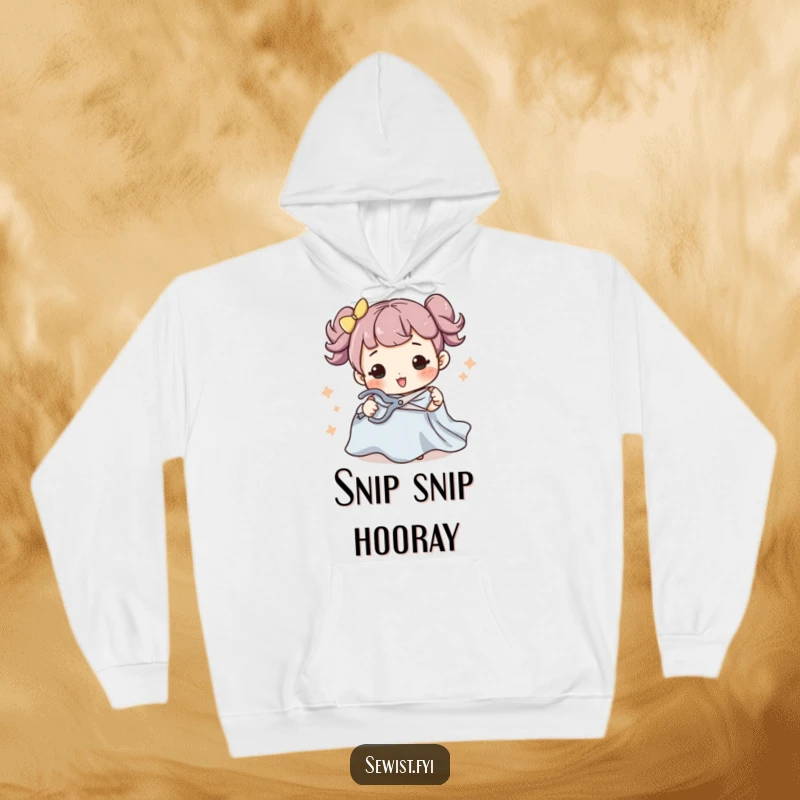 Funny hoodie depicting a character skillfully and stylishly cutting fabric with scissors, ideal for sewers who appreciate precision and flair.