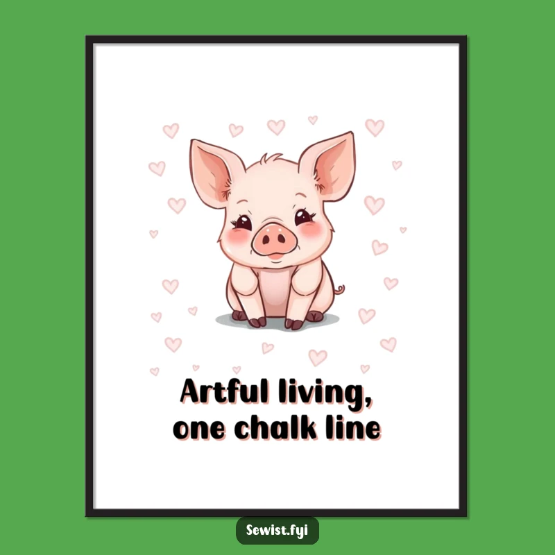 Free Printable Piglet Art: Funny Chalk Pattern Design Downloadable Wall Decor