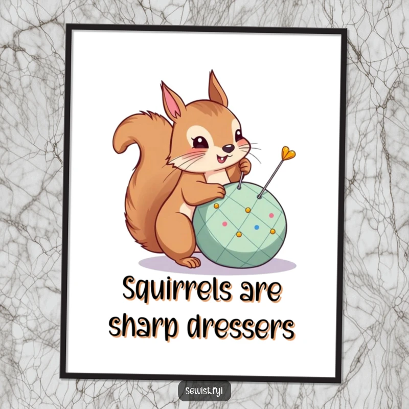 Funny Free Printable Squirrel Wall Art: A proud squirrel pins a dart into a cushion, symbolizing focus and achieving targets.