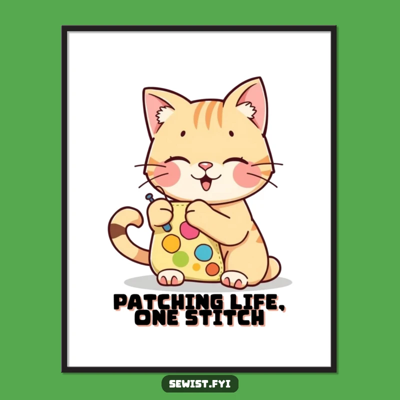Free Printable Wall Art: Crafty Cat Stitching Patch - Funny Digital Art
