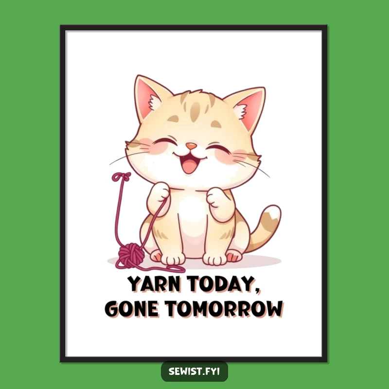 Free Printable Wall Art: Funny Cat Yarn Mischief, Whimsical Downloadable Decor