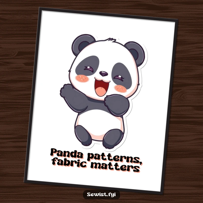 Funny Free Printable Wall Art: A giggling panda with scissors, cheerfully working on fabric, a whimsical piece of digital art.