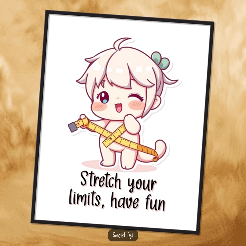 Funny Free Printable Wall Art: Character with a measuring tape stretched playfully, illustrating measurement and a sense of fun.