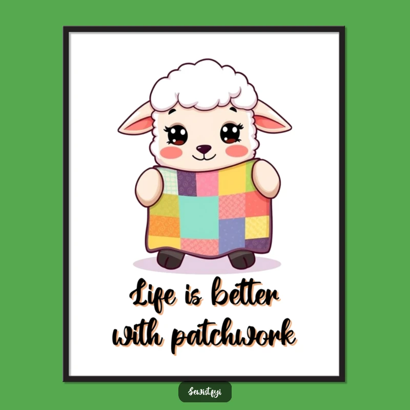 Free Printable Wall Art: Sheep Admires Quilt, Whimsical Downloadable Decor