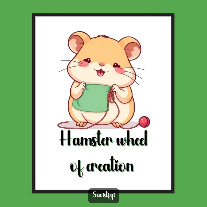 Free Printable Funny Wall Art: Hamster's Cozy Sewing Nook Decor