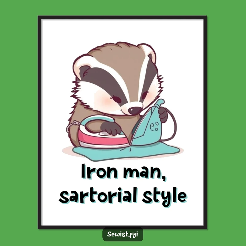 Funny Free Printable Wall Art: Focused Badger Ironing, Quirky Downloadable Decor