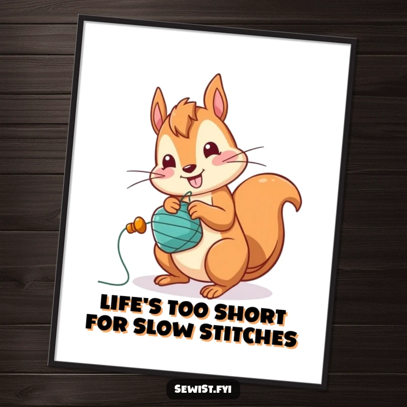 Funny Free Printable Squirrel Wall Art: Jolly squirrel winds a bobbin with incredible speed, adding DIY charm.