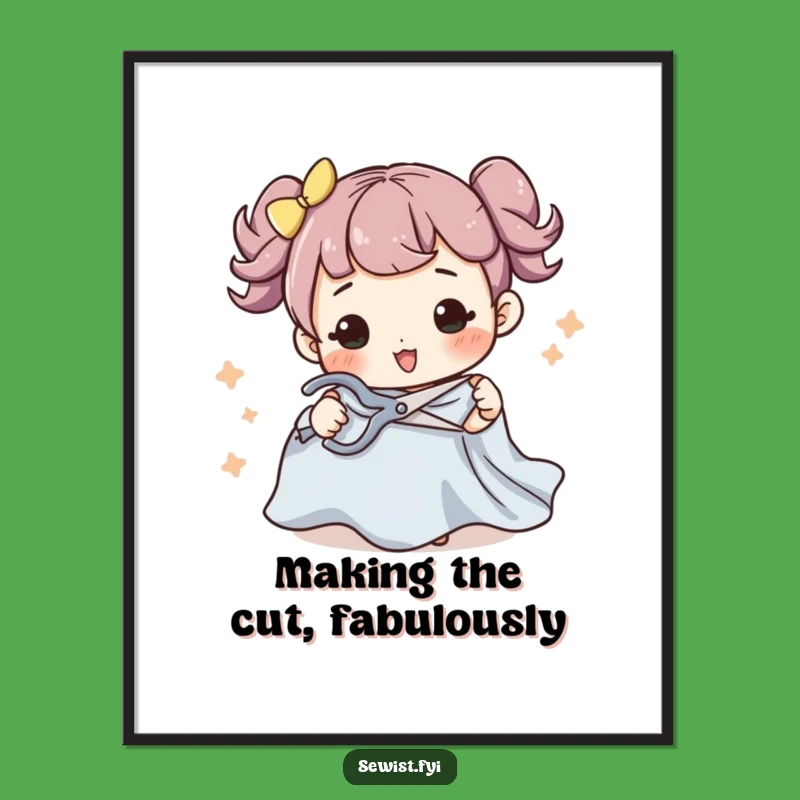 Free Printable Wall Art: Cutting Flair, Funny Sewing Character, DIY Downloadable Decor