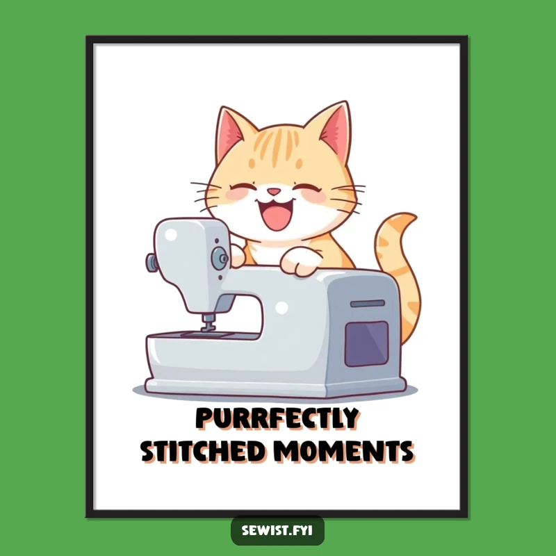 Free Printable Cat Wall Art: Sewing Machine Fun Art Downloadable Decor