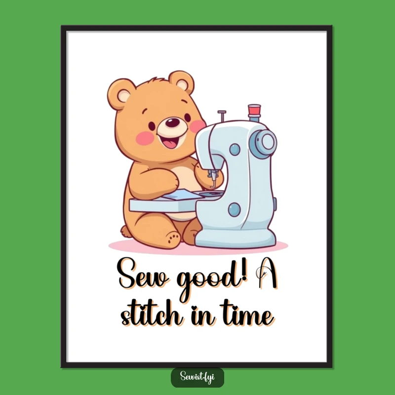 Free Printable Wall Art: Bear Sewing Machine Funny Downloadable Decor