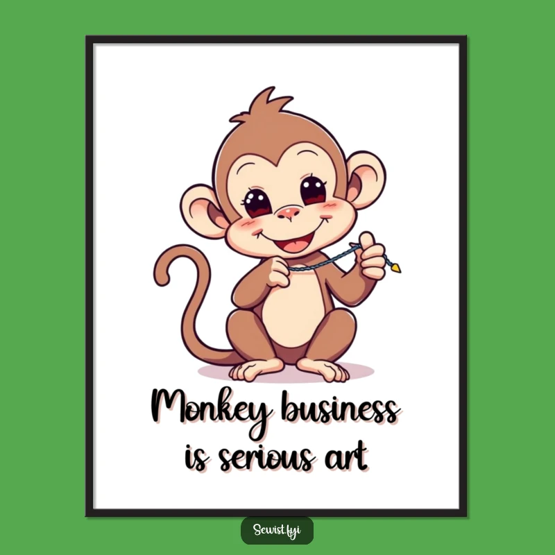 Whimsical Free Printable Wall Art: Monkey Zigzag Stitch