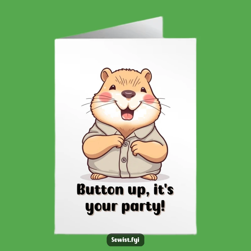 Free Printable Birthday Card: Capybara Button Sewing, Funny Downloadable Gift