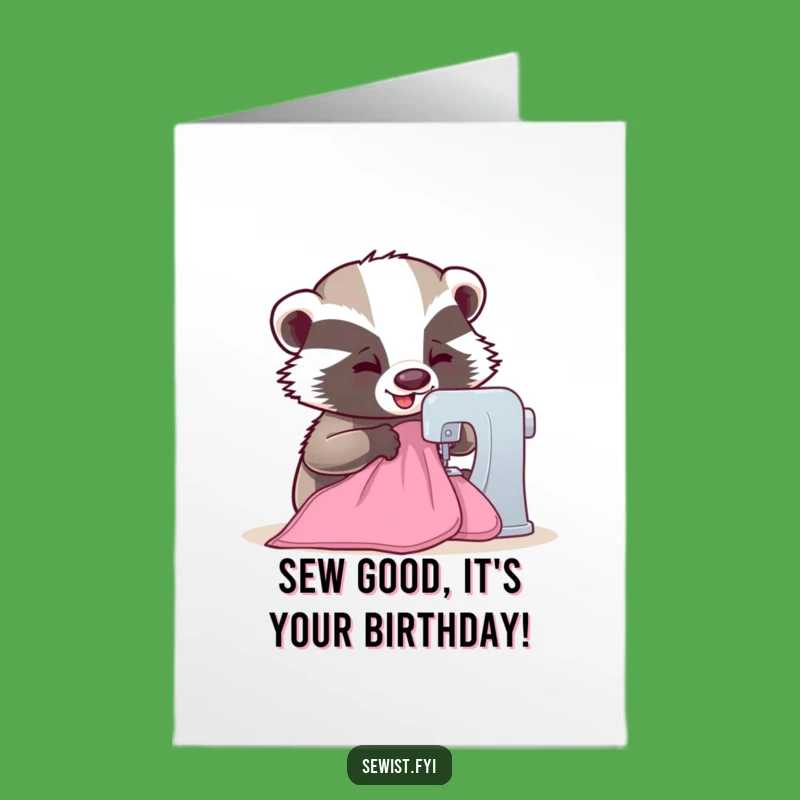Free Printable Birthday Card: Funny Badger Sewing Machine Card, DIY Downloadable Gift