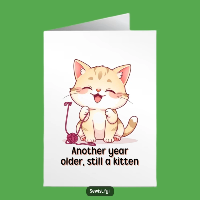 Free Printable Birthday Card: Funny Cat Yarn Mischief, Perfect DIY Digital Gift