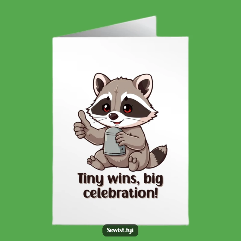 Free Printable Birthday Card: Funny Raccoon Thumbs Up Thimble Downloadable Gift