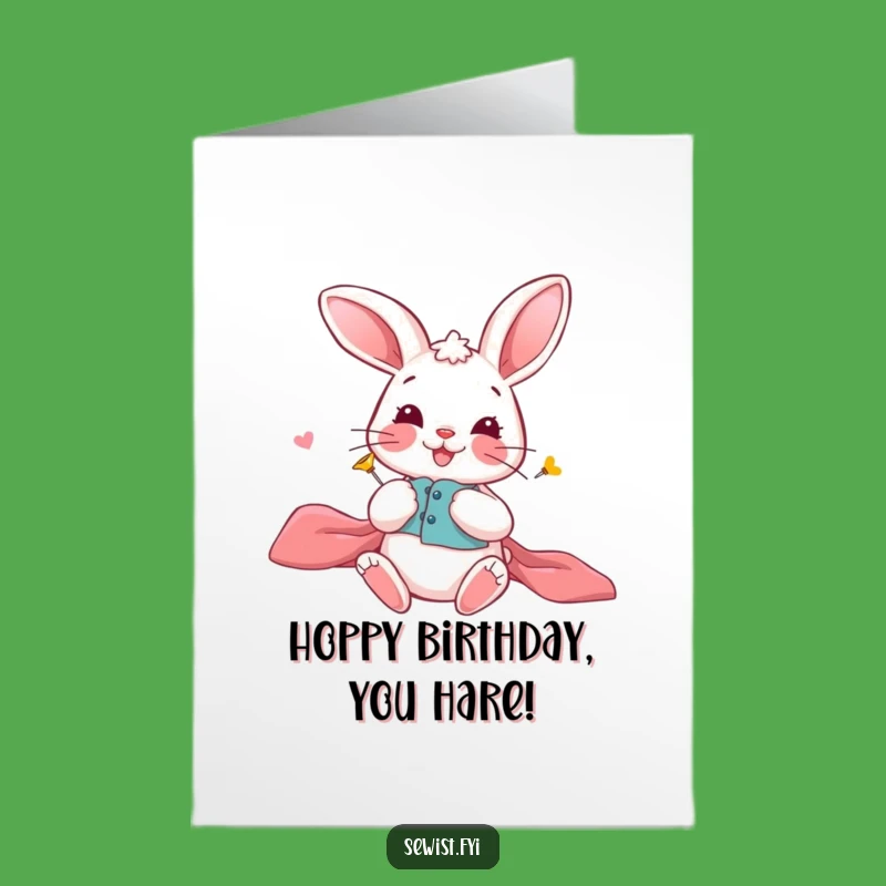 Free Printable Birthday Card: Bunny Pinning Fabric Funny Downloadable Gift