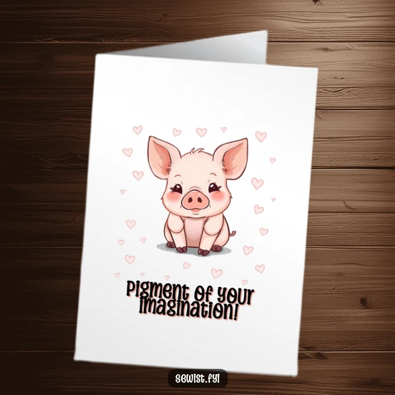 Funny Free Printable Birthday Card: A cute piglet meticulously drawing a pattern with chalk, ready to celebrate.